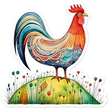 Chicken Rooster Flaowers - Vinyl Decal Sticker - Car Window Laptop - ebn11112