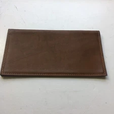 Vintage 1980s Minimalist Classic Brown Leather Checkbook Cover w/ Black Interior