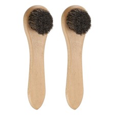 2pcs Shoe Cleaning Brush 6"x2" Beech Wood Horsehair Boot Polish Brushes, Brown