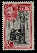CEYLON GVI SG386, 2c black & carmine, M MINT. Cat £26. PERF 11½ X 13