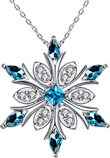 Women'S 925 Sterling Silver Blue Crystals Snowflake Pendant Fashion Necklace Col