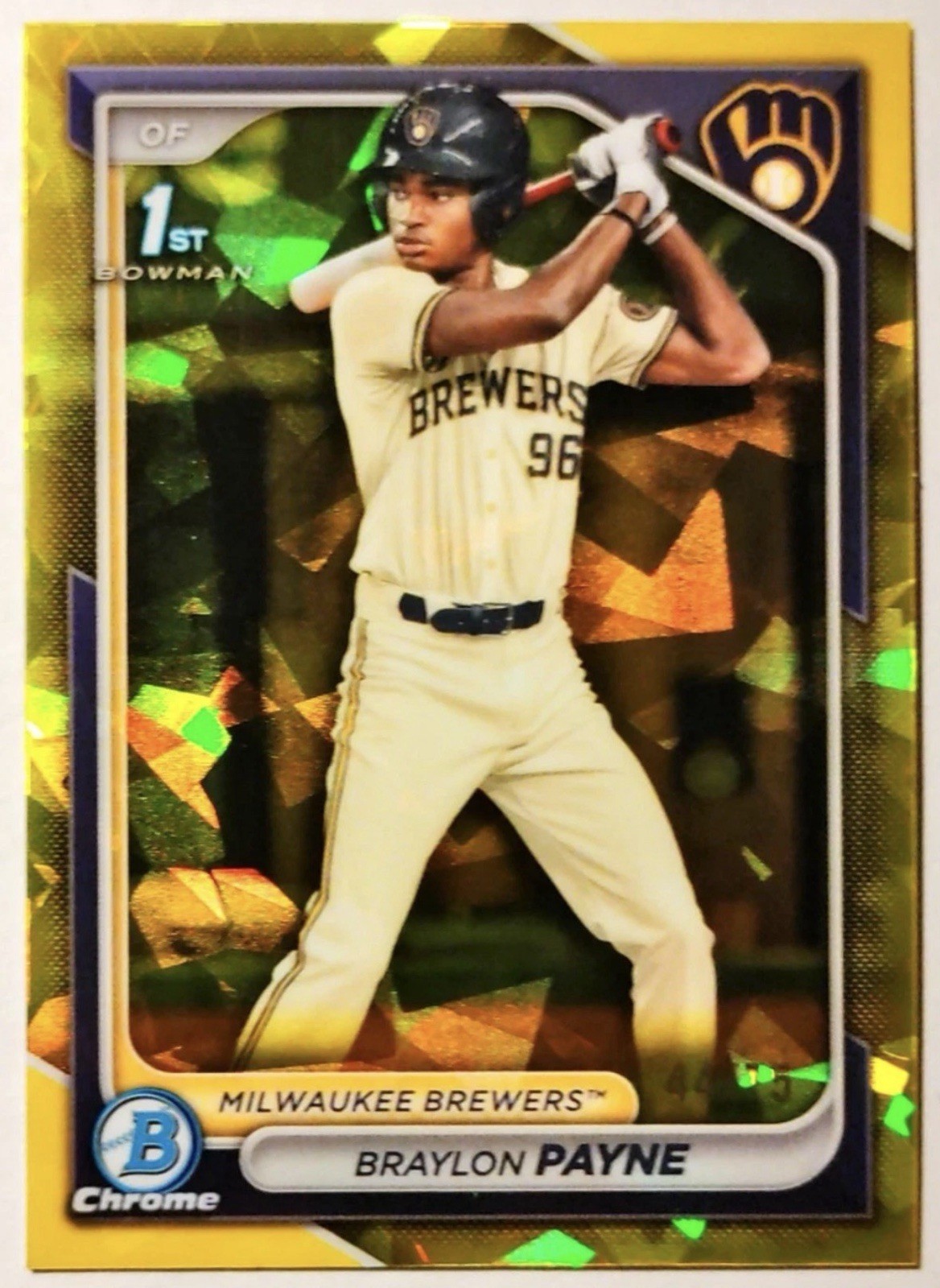 Braylon Payne 2024 1st Bowman #BDC-72 Yellow Sapphire Parallel /75 Color Match