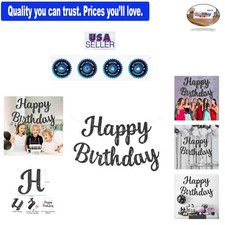 Black Glitter Happy Birthday Banner Sign Party Decorations Wall Door Banner