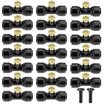 12/20 Pack Brass Mister Nozzles with 20 Pack Misting Nozzle Tees with 2 Pack End