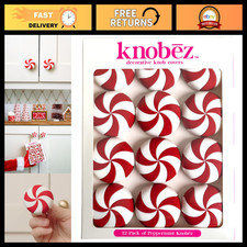 12 Pack Red Peppermint Decorative Knob Covers - Christmas Holiday Decor