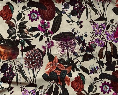 Wunderschöner großer Rest Canvas Deko Stoff, 4,25m  Botanik Blumen Früchte Natur