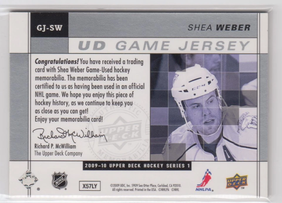 2009-10 Upper Deck Game Jerseys Shea Weber Nashville Predators #GJ-SW - Image 2 of 2