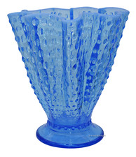 Fenton Hobnail Blue Opalescent N0. 389 Crimped 7 1/2 Ruffled Vase