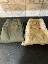 2 Levis Boys Cargo Pants Size 12 Tan, green Khaki Pull On Casual School Everyday