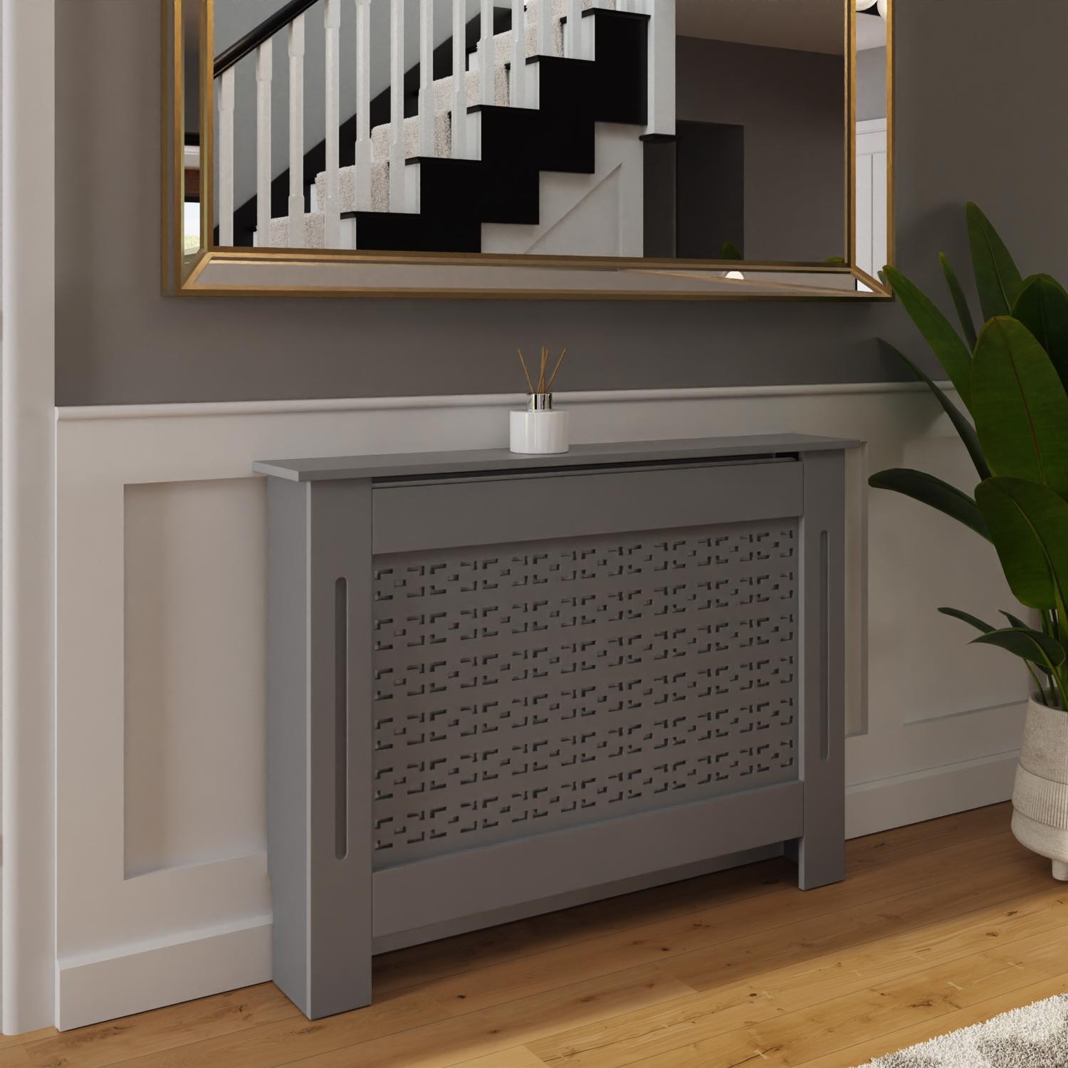 Geometric Pattern Medium MDF Grey Radiator Cover Stylish Functional