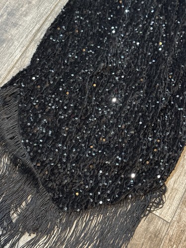 Women's 1920s Black Sequin Flapper Dress Fringed Great Gatsby Dress V Neck Large - Picture 3 of 6