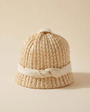 1960s Dana Marte Woven Raffia Hat Ivory Straw Cloche Bucket Hat Mid
