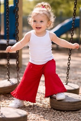 Baby Go Retro Red Knit Pants 18-24M Wide Leg Ruffle Hem USA Cotton Toddler NWT