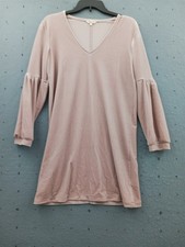 Madewell Women Size XS Velour Shift Dress Dusty Rose Pink Balloon Sleeve V-Neck