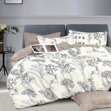 100 Cotton Duvet Cover King King 104" 90" Vintage Floral - Taupe Cream