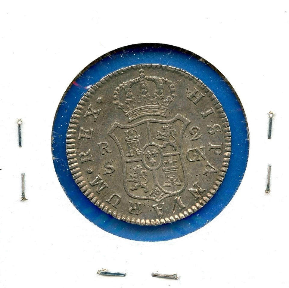 Moneda de Plata Española 2 Reales 1806 #46 Antigua Era Colonial Rey Carlos IV 2R Foto 2 de 3