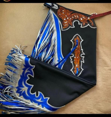 Herren Western Leder Schwarz Chaps Rodeo Pferd Cowgirl Hose Cowboy Fransen Chaps