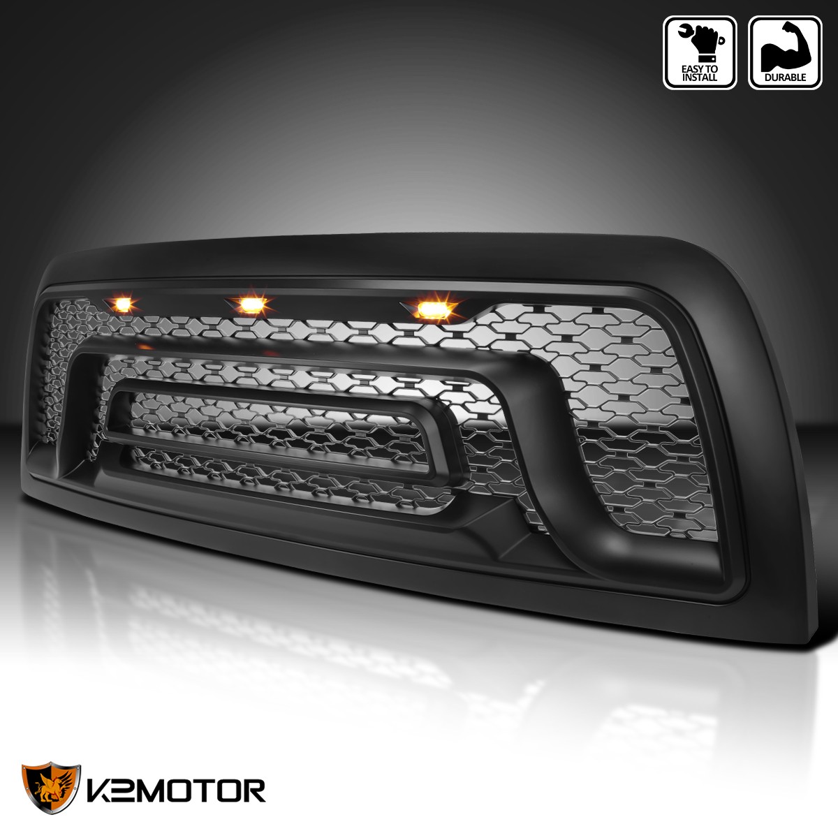 Fits 2010-2018 Dodge Ram 2500 3500 Mesh Style Hood Grille w/ Amber LED Lights