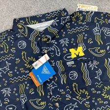 Michigan Wolverines Shirt Mens XL Navy NCAA Tropical Columbia PFG Button Up