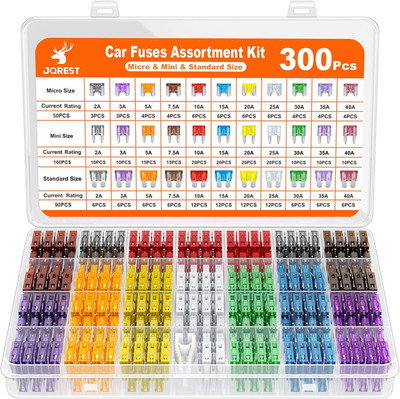 JOREST 300Pcs Kfz Sicherung Set, 160 Mini Flachsicherungen + 90 Standard Sicheru