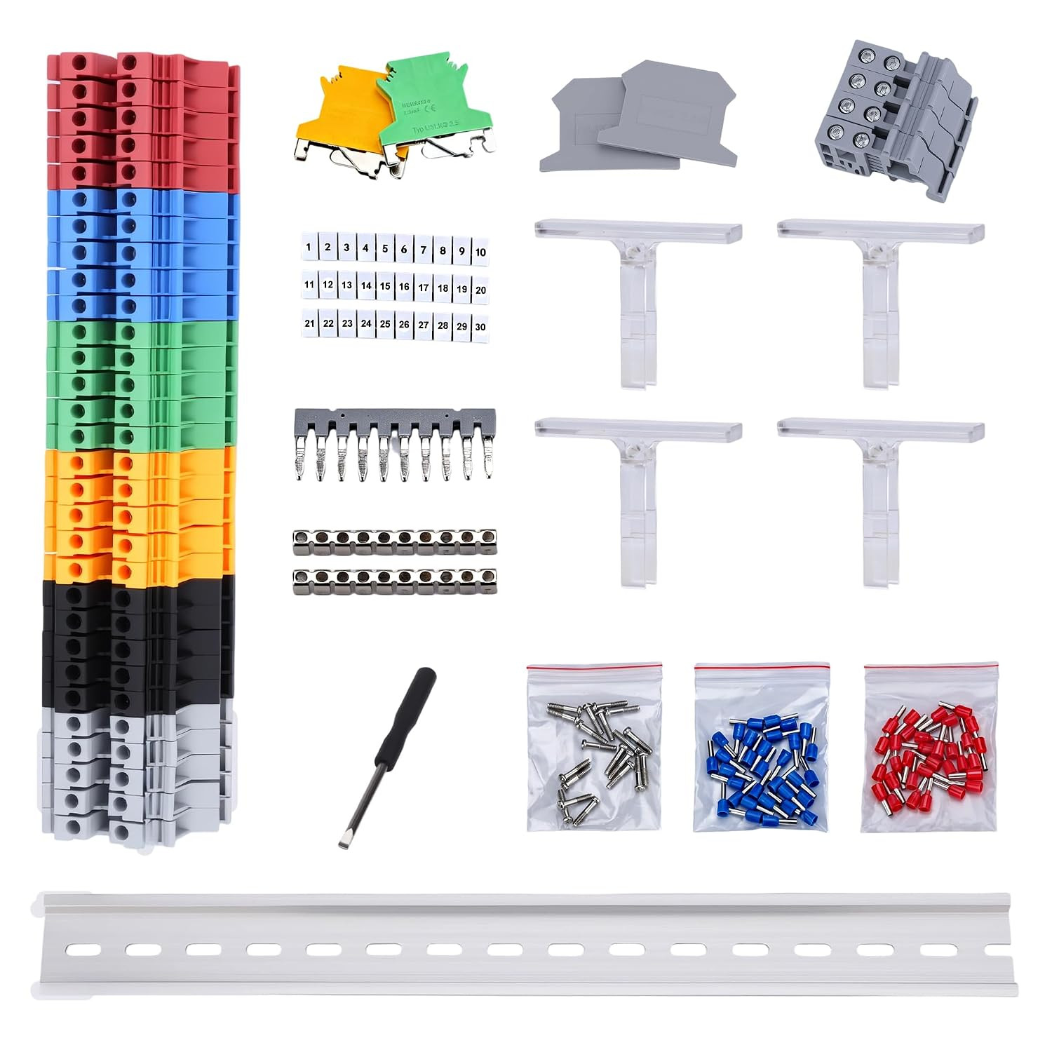 30Pcs Terminal Blocks Kit, 32A 690V Screw Terminal Block 22-14 AWG | DIN Rail Mo