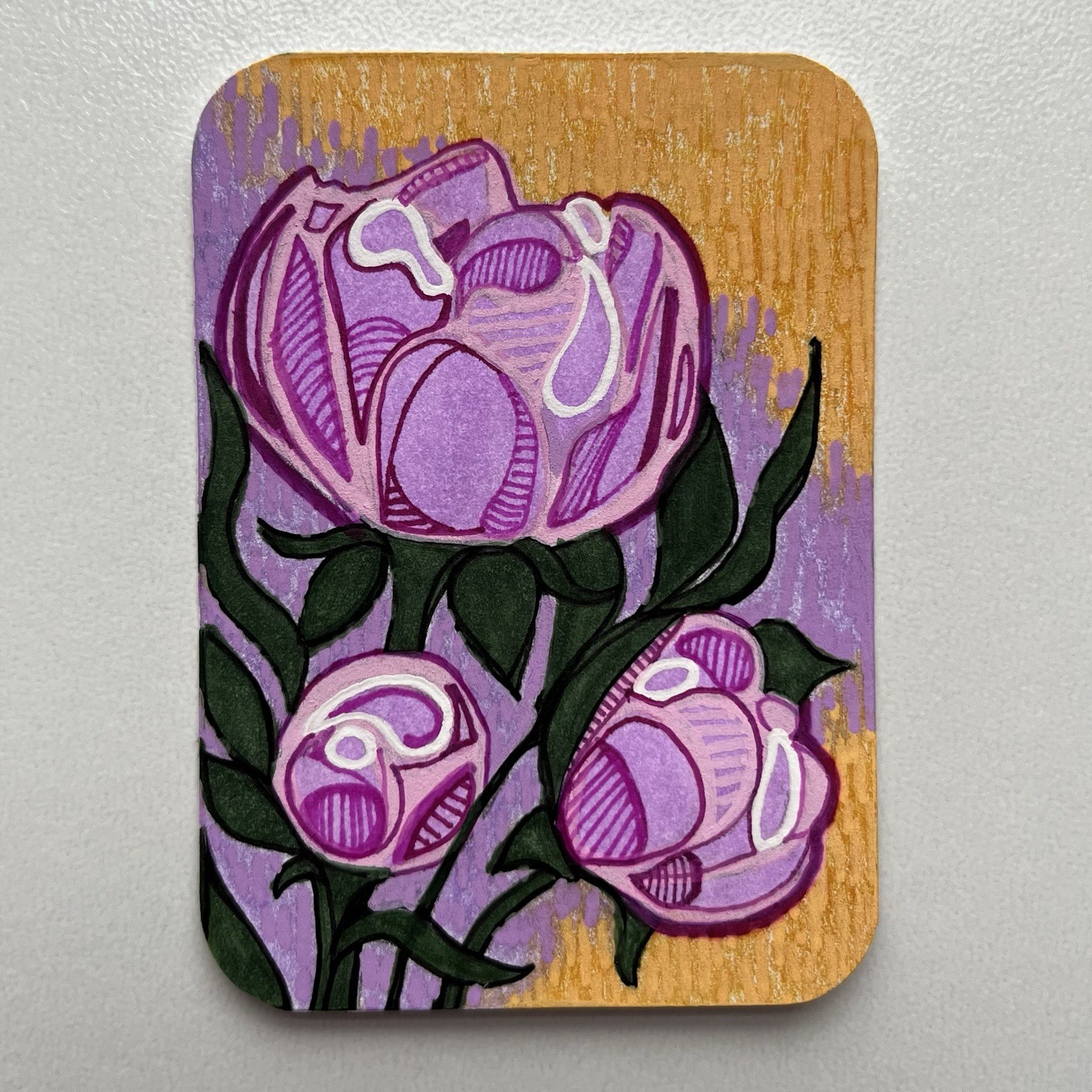 ACEO Original Art Card, Pink Peony Flower Drawing, Artist: KMGRINNELLART