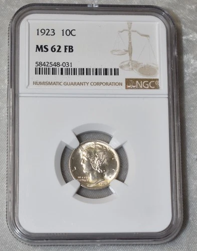 1923 P MERCURY DIME 90% SILVER CERTIFIED NGC MS 62 FB MS62FB PHILADELPHIA MINT
