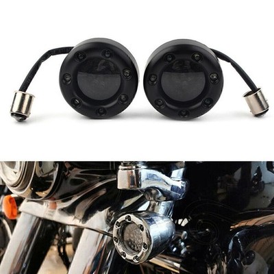 Pair LED Black Fire Ring Turn Signals Lights for Harley Softail Dyna Sportster