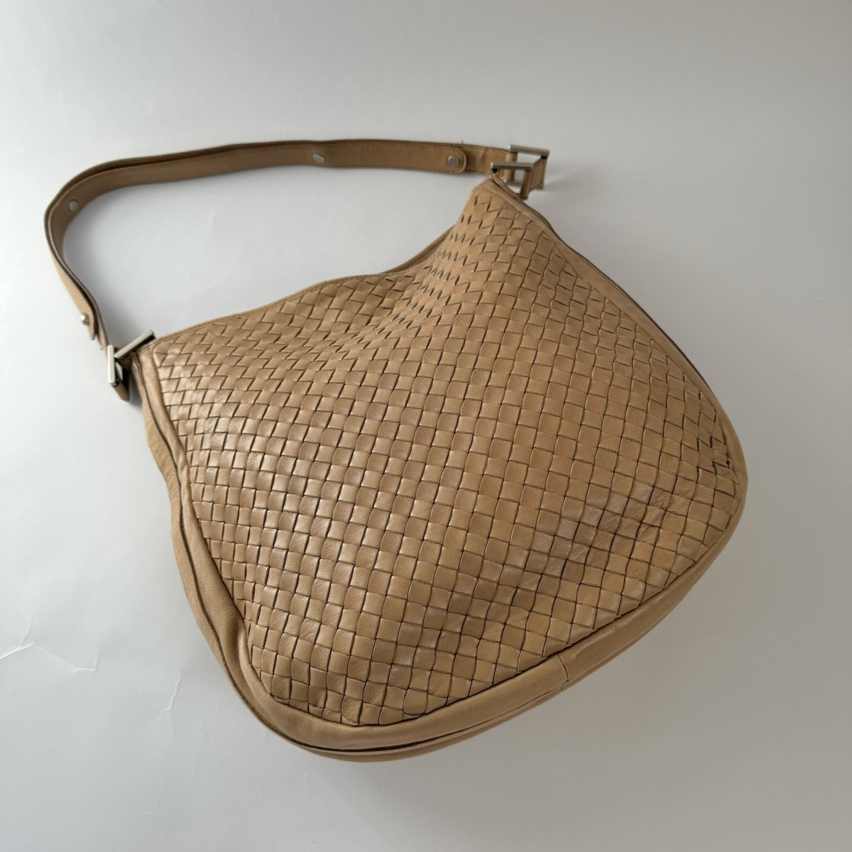 Bottega Veneta Woven Leather Shoulder Hobo Bag Beige | eBay