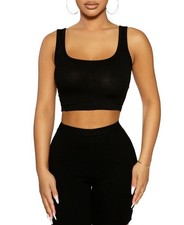 Naked Wardrobe Womens Corset Crop Tank Top, Black/L