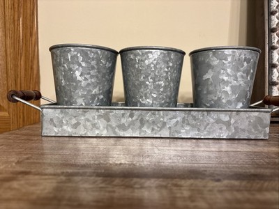Pottery Barn Galvanized Metal Triple Condiment Serving Set Tray