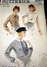 LOVELY VTG 1960s BLOUSE BUTTERICK Sewing Pattern 16/36 FF
