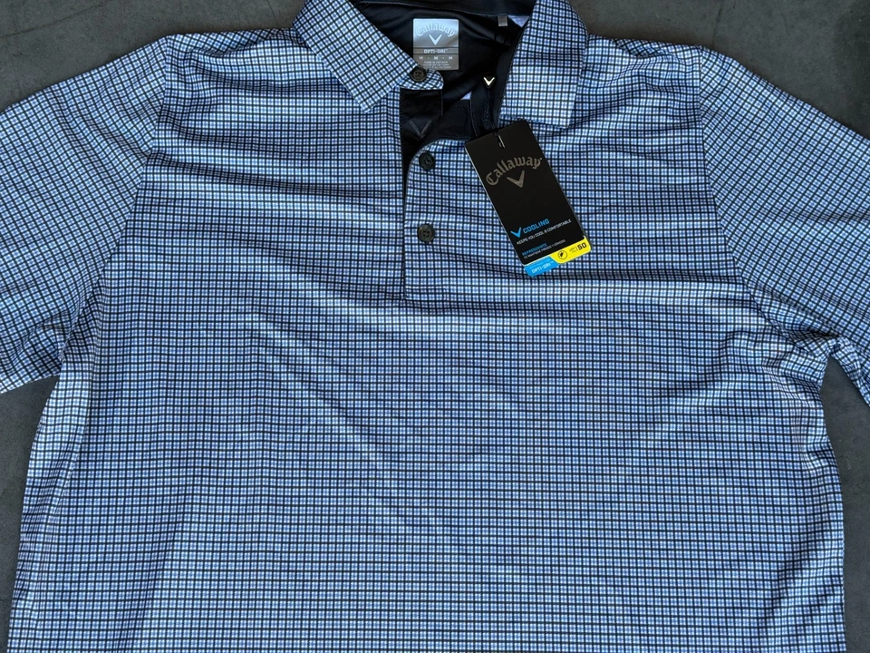 Nuevo con etiquetas Polo Callaway Para Hombre Talla Mediana Negro Azul Diseño Guinga Foto 3 de 4