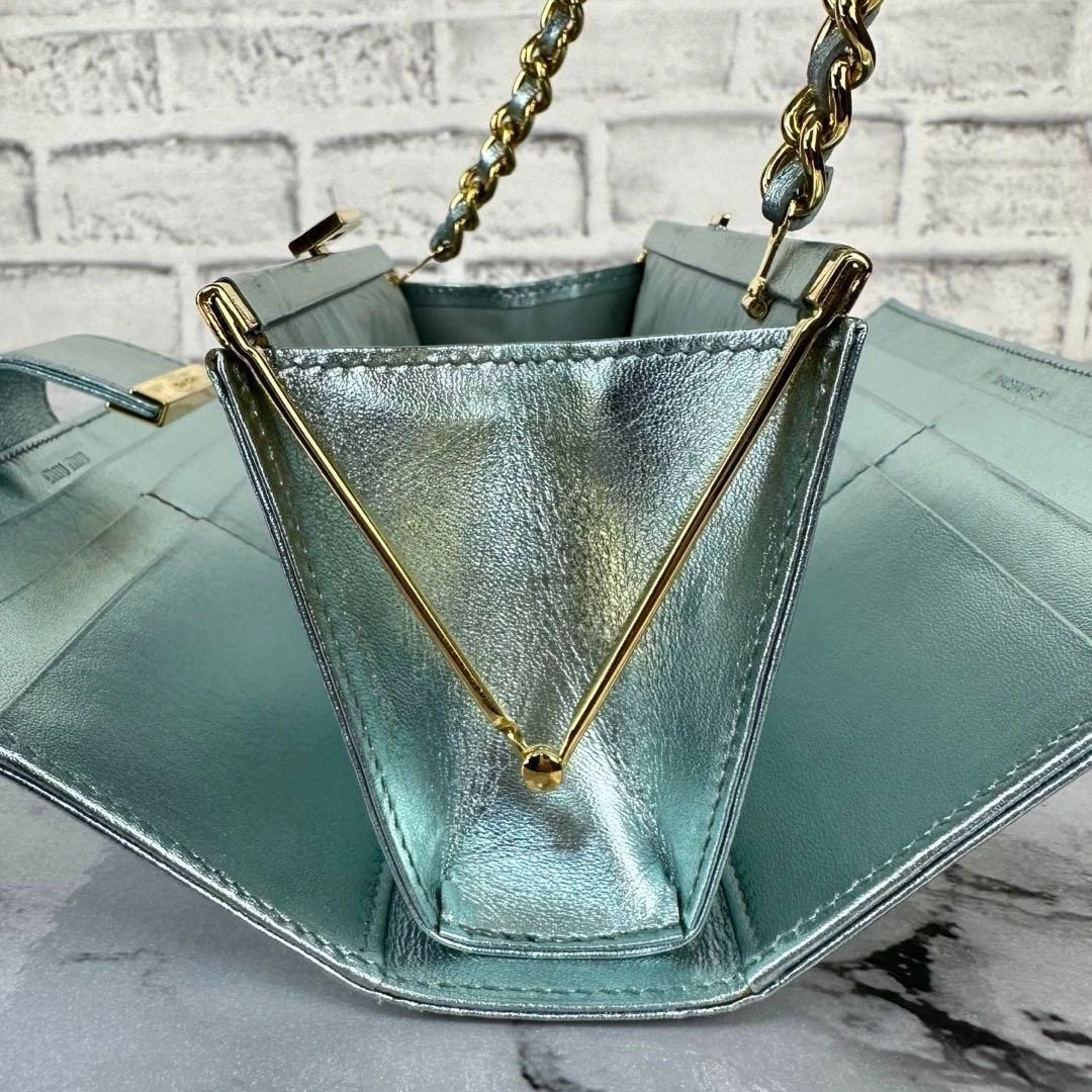 MIU MIU Archivio Borsa a Mano Catena Chiusura Portafoglio Pelle Vintage USATA Autore #S2294