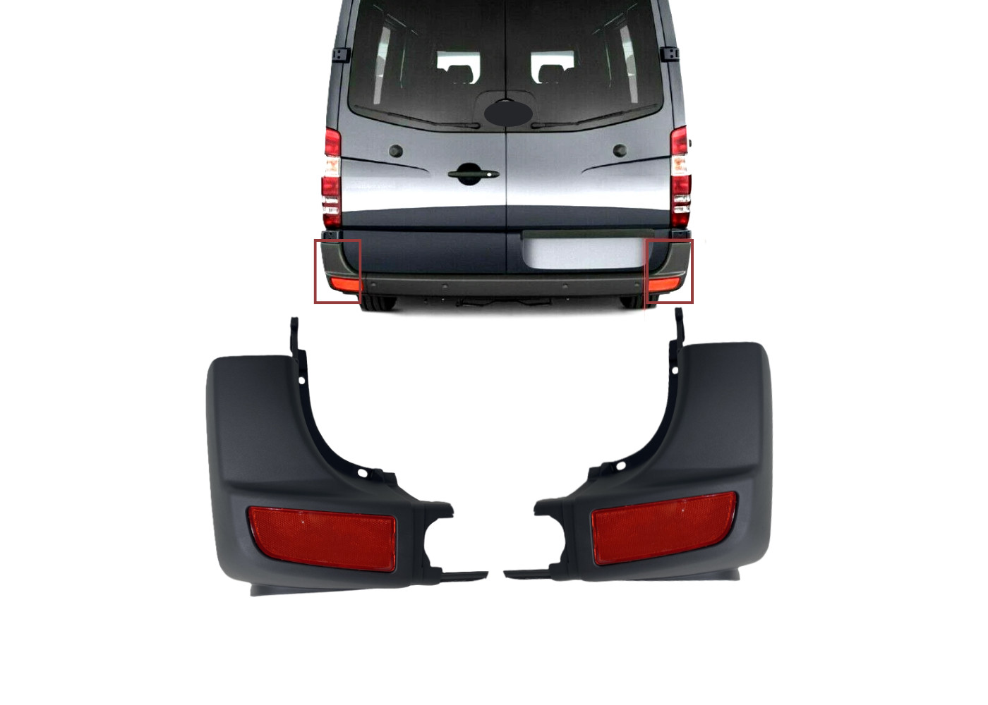 New Fits 2010-2018 Mercedes Sprinter Left Right Rear Bumper Side Cover Reflector