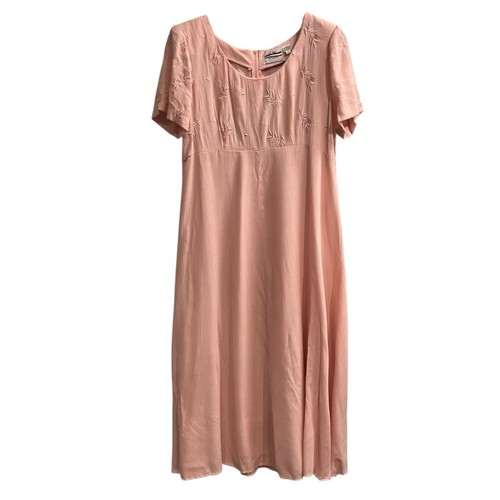 Vintage CW Rose Kleid Damen 16 Rosa Babydoll Maxi Blumen Cottagecore Romantisch