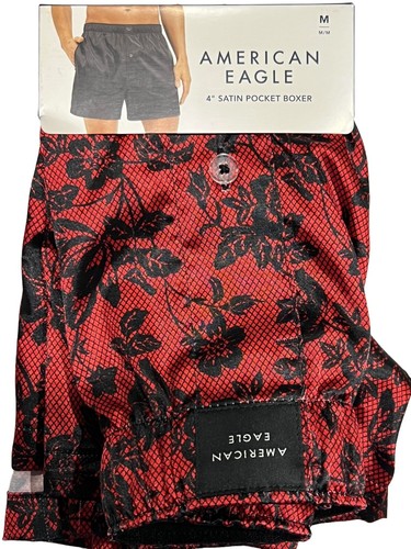 Neu mit Etikett American Eagle Satin Boxershorts mit Tasche Gr. XS-M-L-XL rot schwarz Rosen #76 - Bild 4 von 9
