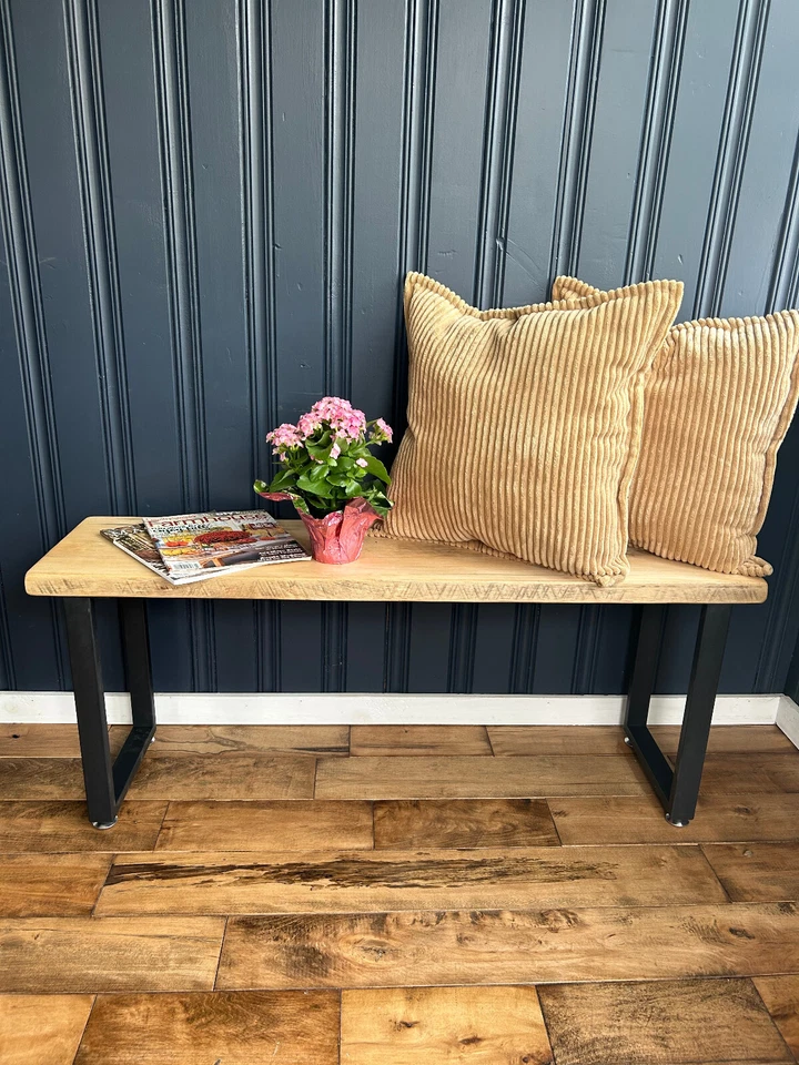 Wood Bench - Solid wood bench top handmade in USA - adjustable metal legs - Image 3 of 4