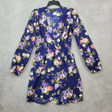 Lulus Wrap Dress Womens Small Thats a Wrap Navy Blue Floral Print Honey Punch