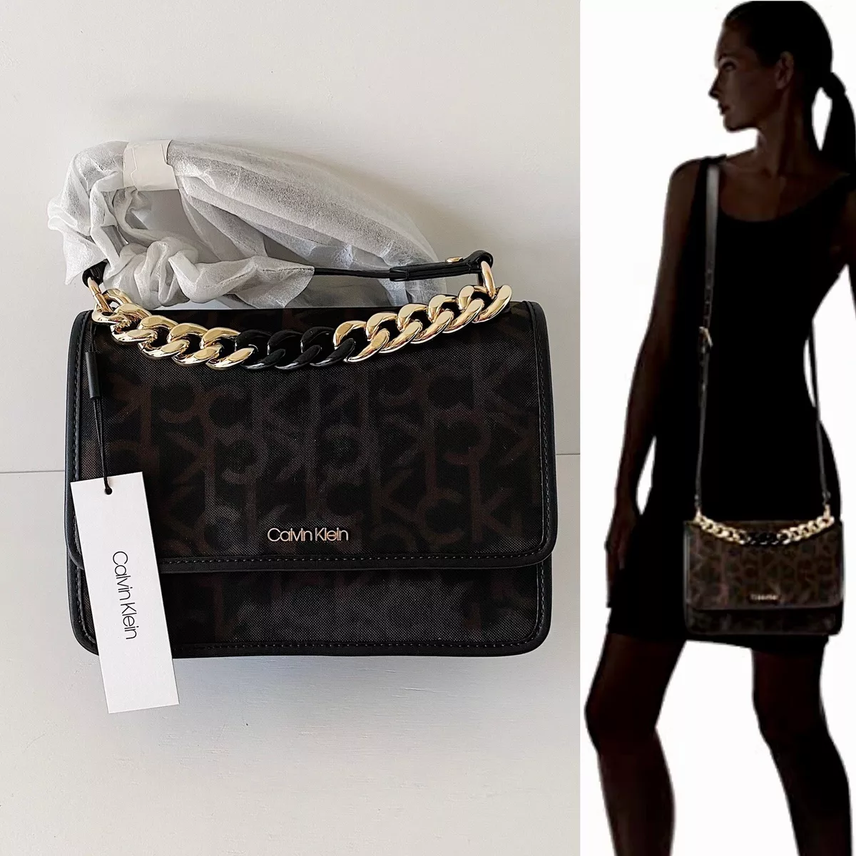 Calvin Klein Logo-Print Faux-Leather Crossbody Bag