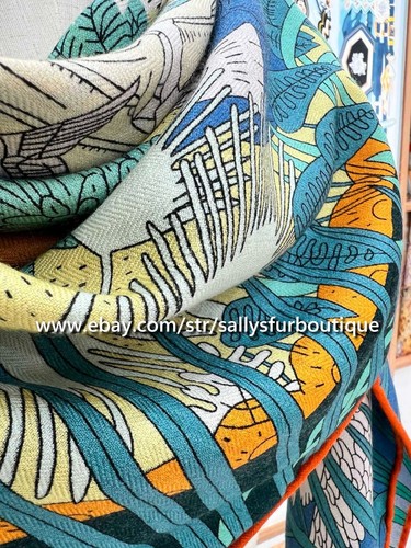 Sallys 70% Cashmere & 30% Silk Stole Animals Print Double Face Scarf Shawl 53" - Picture 26 of 35
