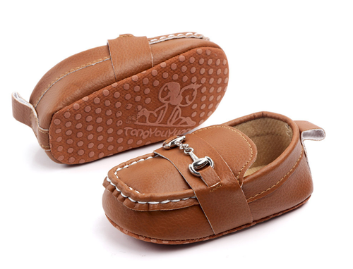 Baby Boys Brown Leather Baptism Wedding Easter Formal Loafer Soft Sole