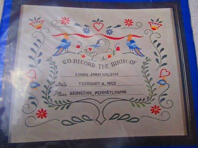 Birth Certificate Sampler #123 Stamped Cross Stitch Kit (Needles 'n Hoops)