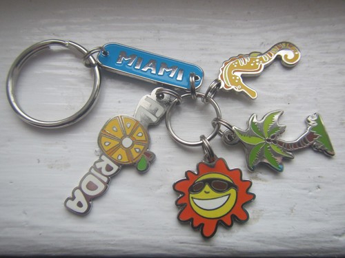 MIAMI FLORIDA SOUVENIR ORANGE SUN PALM TREE SEAHORSE CHARMS KEYRING KEYCHAIN - Bild 1 von 2