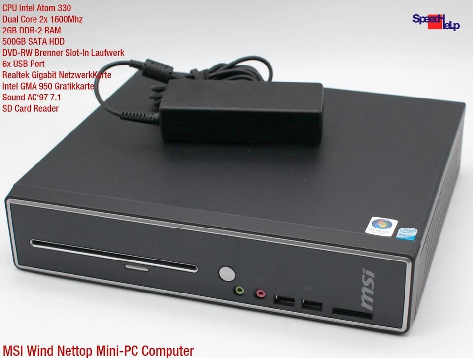 Msi Wind Nettop Pc Ms-7418 Dual Core Computer Windows Xp Dvdrw Slot-In 500Gb Hdd - Image 2 of 4