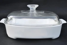 USA Corning Ware White Pan / Dish MW-A-10 W/ Microwave Browning/Pyrex Lid