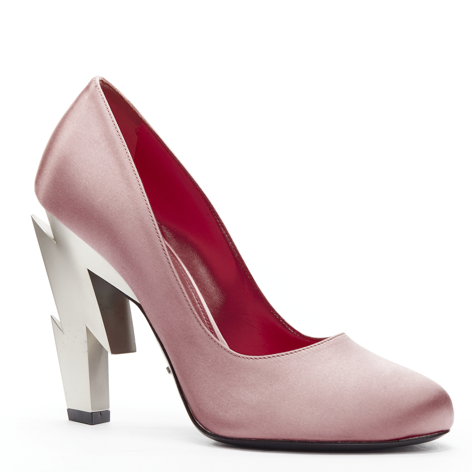 new PRADA Lightning Bolt pink silk satin silver metal heel pump EU38 | eBay