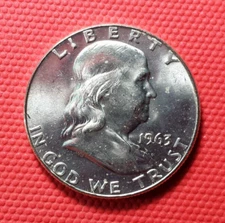 1963-D Franklin Half Dollar-Brilliant Uncirculated-Full Bell Lines & Mint Luster