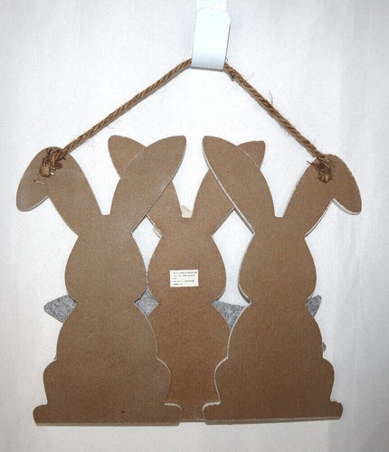 Welcome Sign with 3 Rabbits, Wall or Door Hanging, Easter/Spring 12" x 11" - Picture 2 of 2