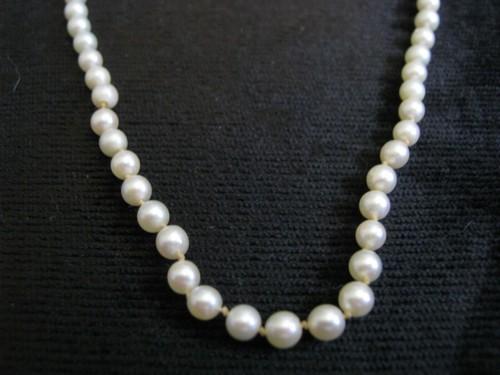 16.5" Cultured 4mm White Pearl Necklace, Individual Knots, 10K White Gold Clasp - Picture 2 of 12